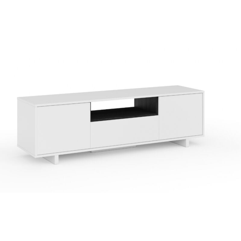 Meuble tv 150x41x46 cm blanc brillant et gris cendre avec trois portes - Palermo