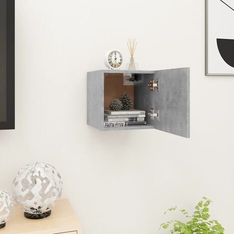 Meuble TV de Salon  Armoire Télévision  Banc TV mural Gris béton 30,5x30x30 cm -FR79511