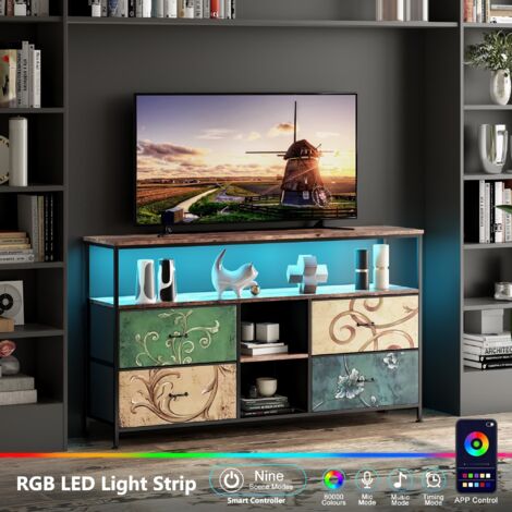 Meuble TV de Salon avec 4 Tiroirs et 3 Étagères de Rangement,137cm,Style Rétro,table TV,pour Salon et Chambre,Coloré