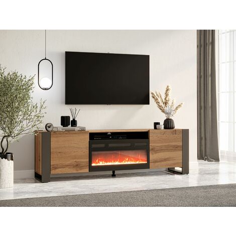 Mirjan24 Slide 200 Meuble TV avec cheminée électrique - Ouverture sans  poignée - Cheminée électrique avec chauffage - Flamme LED réaliste  (blanc/blanc brillant) : : Bricolage