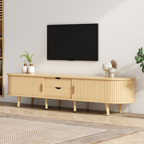 Meuble TV de salon avec tiroirs et porte coulissante, forme ovale, 175x40x42 cm