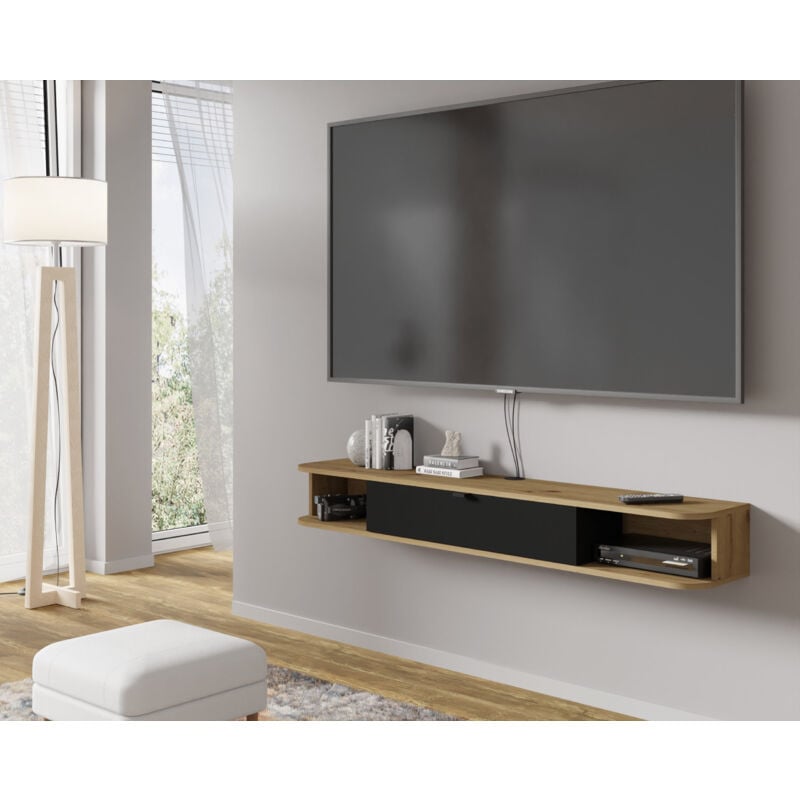 Bim Furniture - bim forniture meuble tv de salon icarus cm 156x29x20 Chêne noir mat