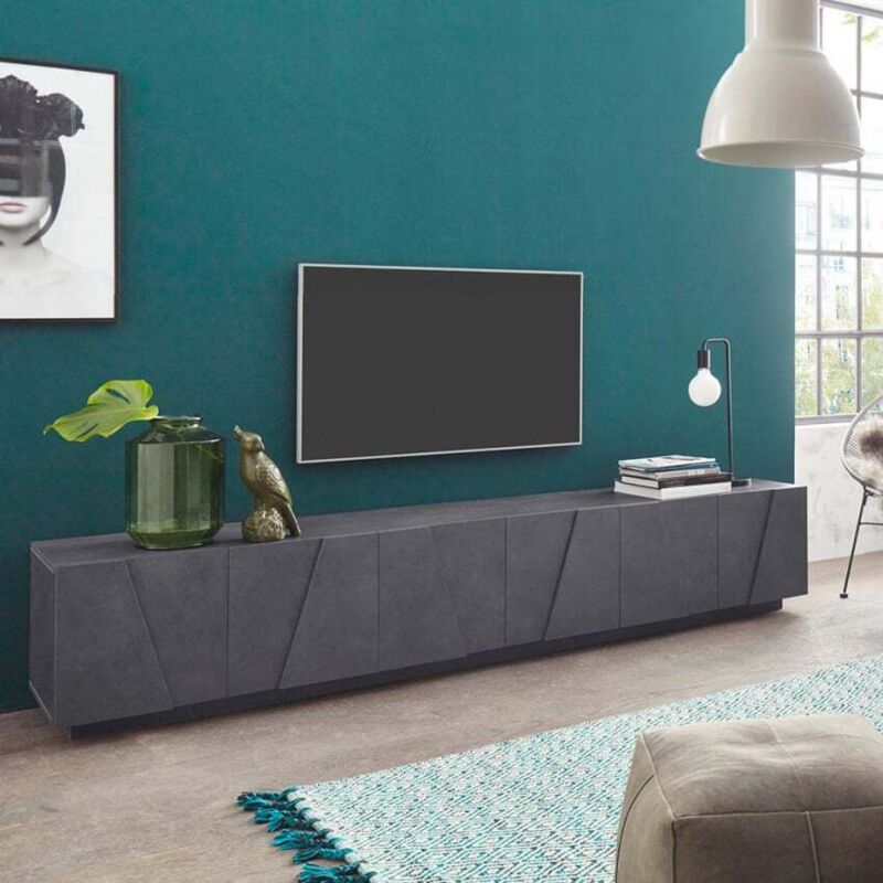 Ahd Amazing Home Design – Meuble TV moderne 243,8 x 44 x 46 cm en bois FSC – 3 compartiments avec 6 portes battantes – Design italien ardoise