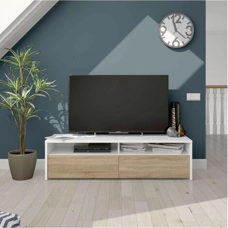 Ensemble meuble TV mural Game - L 230 x P 35 x 130 cm - Blanc et noir