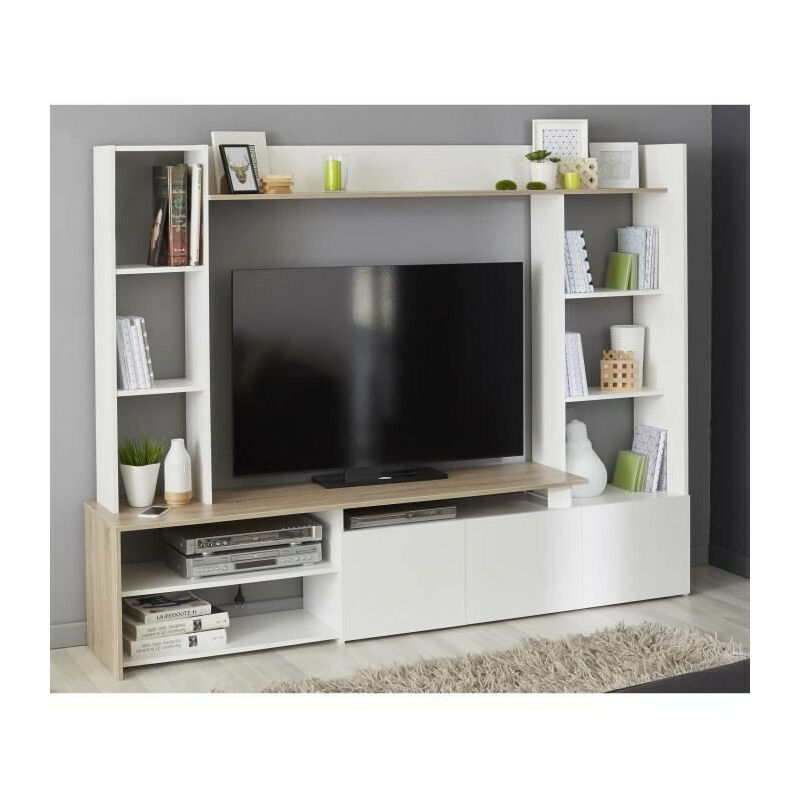 OREGON Meuble TV décor Chene et blanc - L 197cm