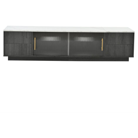 Meuble TV Deluxe de 160 cm pour téléviseur 70 pouces - Gris élégant, plateau marbré, système de rangement des câbles, tiroirs à ouverture par simple pression