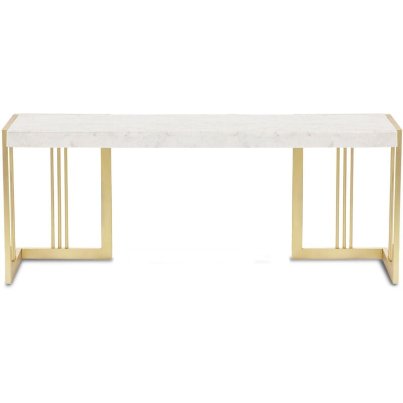 Cotecosy - Meuble tv design 140cm Locaro Marbre Blanc et pieds Métal Or