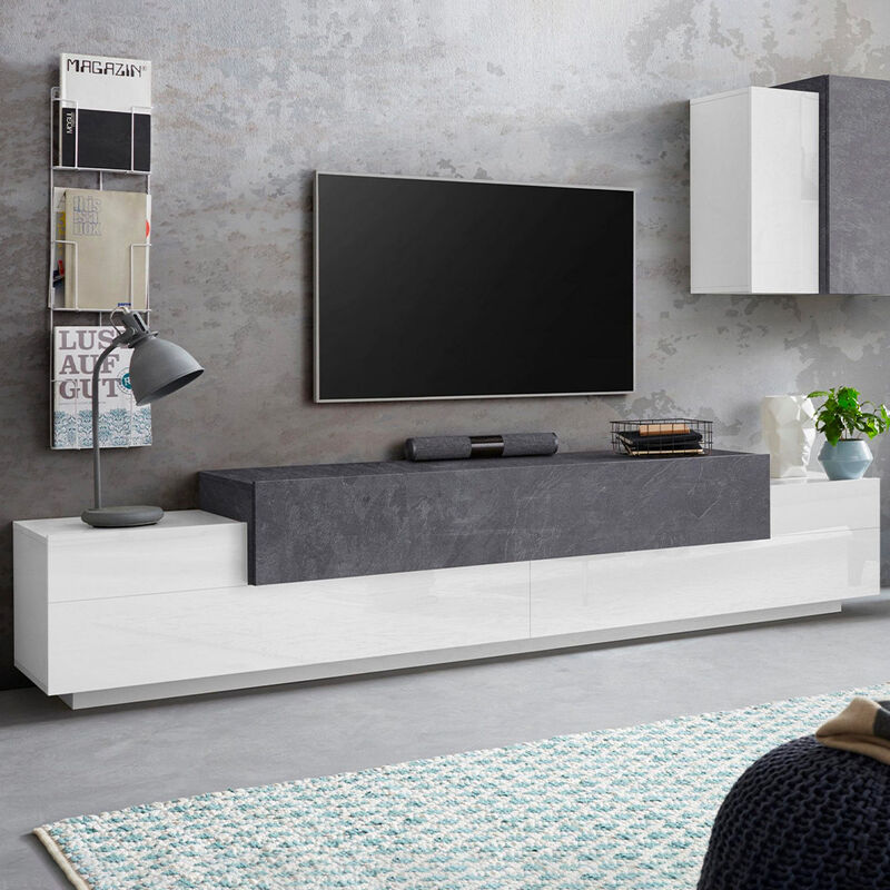 Web Furniture - Meuble tv 240cm 4 placards 3 Portes Design Moderne Corona Low Ardesia