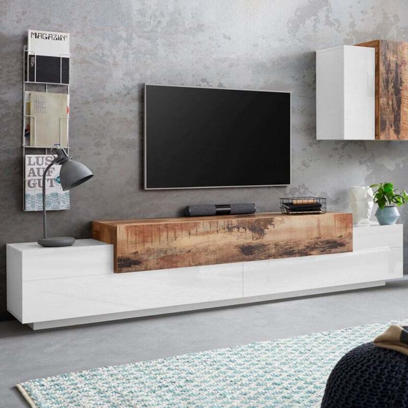 Ahd Amazing Home Design – Meuble TV moderne 240cm – 4 placards – 3 portes – Bois certifié FSC – Surface en résine mélaminé – Design adaptable à tous