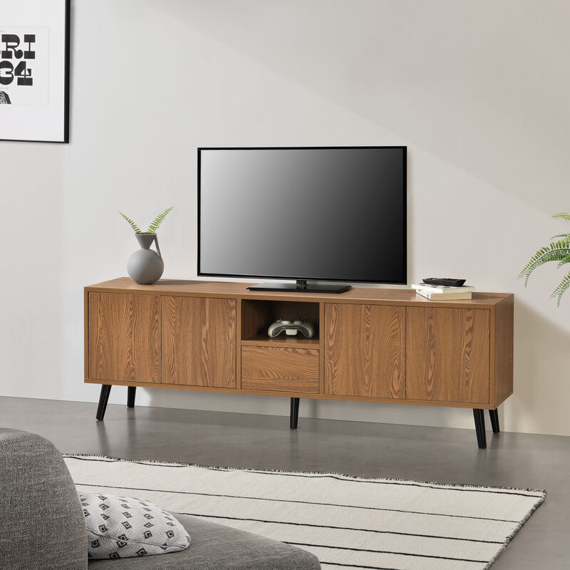 [en.casa] - Meuble TV Hedemora 140 x 30 x 46 cm Effet Bois Foncé