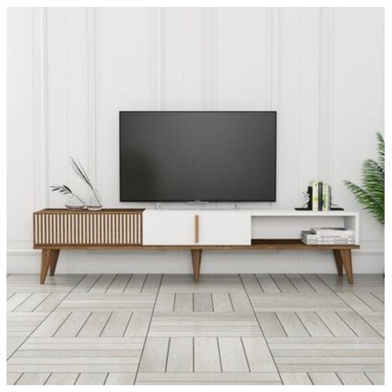 Meuble Tv design Arilis L180cm Bois foncé et Blanc Meuble Tv design Arilis L180cm Bois foncé et Blanc