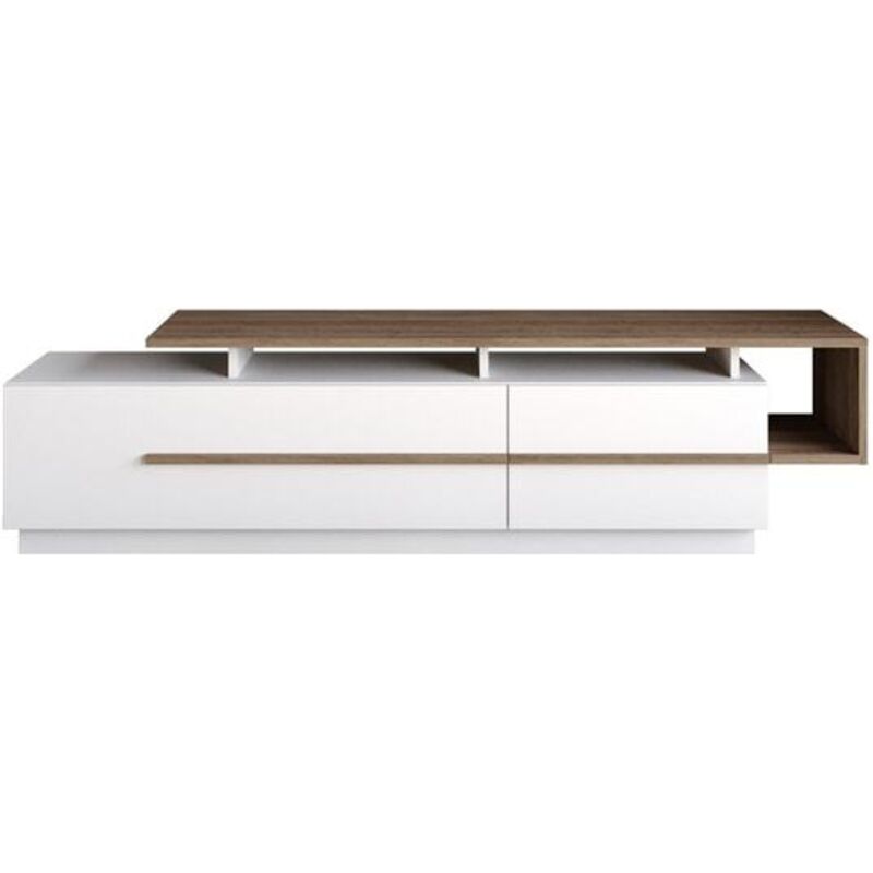Cotecosy – Meuble TV 2 portes en bois 180 cm – Blanc – Rangement malin pour écran plat – Niche ouverte pour objets déco Cotecosy – Meuble TV 2 portes en bois 180 cm – Blanc – Rangement malin pour écran plat – Niche ouverte pour objets déco