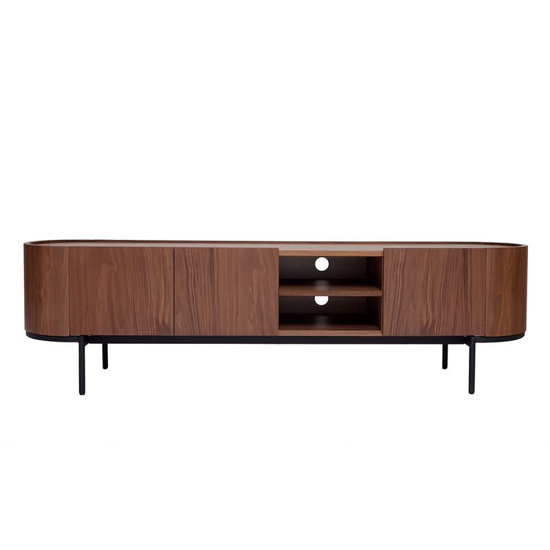 Miliboo - Meuble tv design bois foncé noyer et métal noir avec rangements L180 cm skye