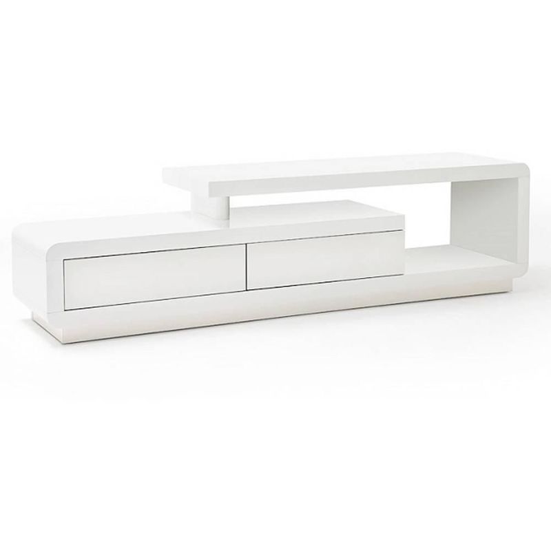 Meuble TV design CORTO 2 tiroirs finition laquée blanc brillant - blanc