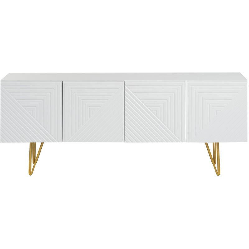 Miliboo - Meuble tv design gravé blanc et métal doré L140 cm ozen
