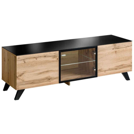 Meuble TV Design LED "Thin" 150cm Noir & Naturel