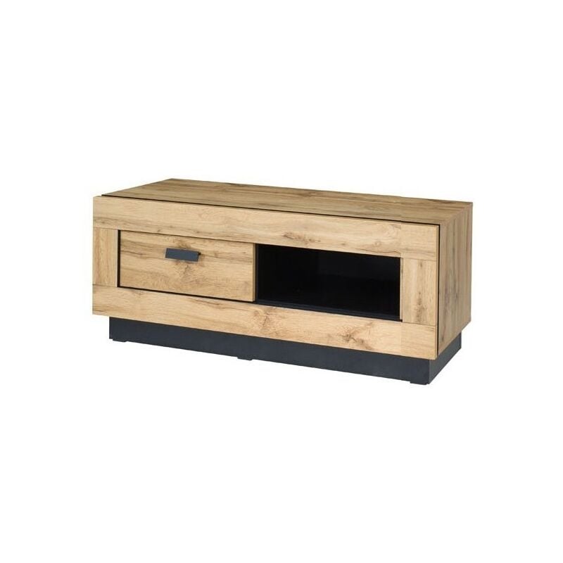 Meublorama - Meuble tv malaga - Coloris chêne Wotan et noir - Style industriel - 120 x 45 x 48 cm