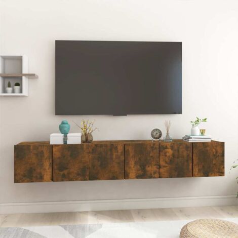 Meuble TV design - vidaXL Meubles TV suspendus 3 pcs Chêne fumé 60x30x30 cm - Meuble TV rangé