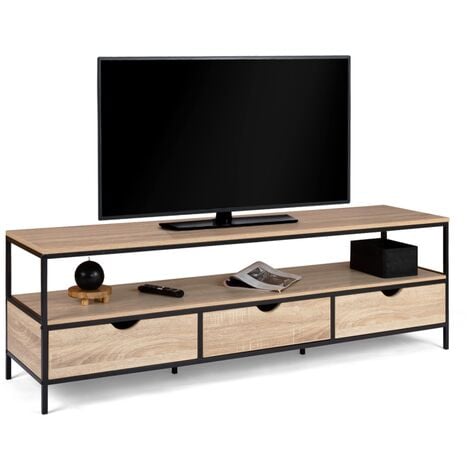 Meuble TV DETROIT 3 tiroirs design industriel 160 cm