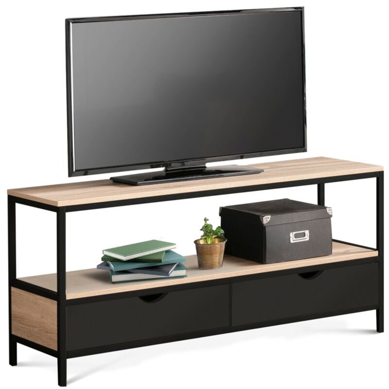 Idmarket - Meuble tv 113 cm 2 tiroirs noirs boston design industriel