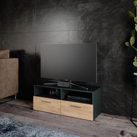 Vicco – Meuble TV Diego anthracite 95 x 38 cm – Panneau de particules 16 mm – Revêtement mélamine – Rangement ouvert et fermé