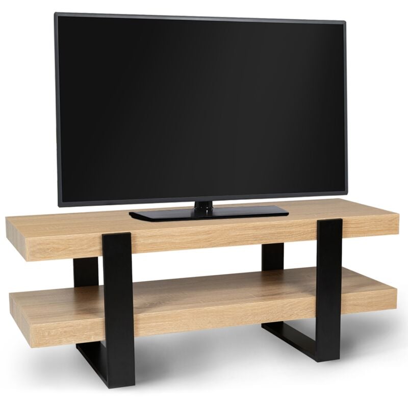 Meuble tv 114 cm double plateau phoenix bois et noir