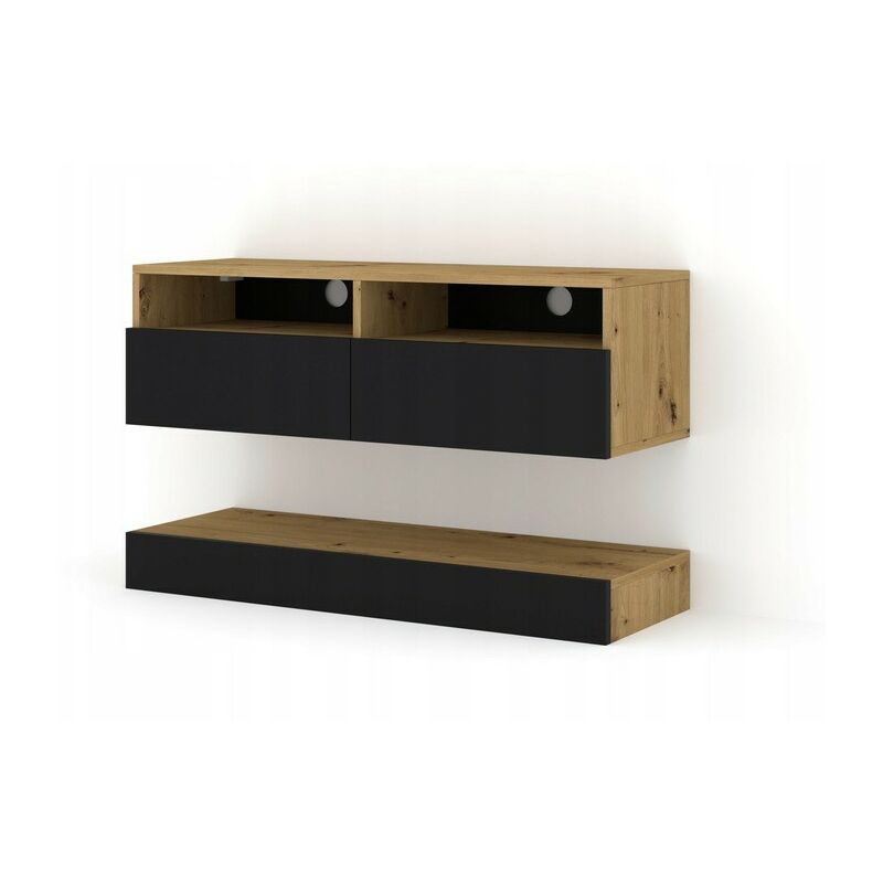 Meuble TV Duo 100 cm suspendu avec étagère Artisan/ Noir avec un design moderne