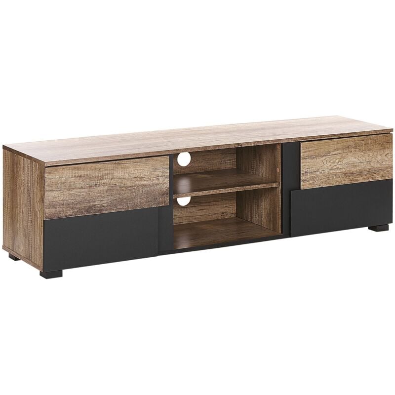 Beliani - Meuble tv Buffet Design Effet Bois Clair et Noir avec 2 Compartiments à Portes Meuble de Rangement Pratique pour Intérieur Moderne