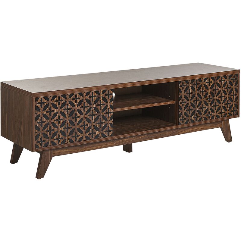 beliani - meuble tv buffet design effet bois foncé avec 2 compartiments à portes spacieux meuble tendance pour intérieur rétro