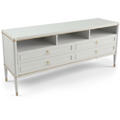 Meuble TV élégant 4 tiroirs Optimus Beige clair et Or