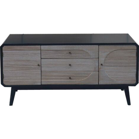 Meuble TV élégant en bois noir pour salon moderne - Noir mat avec nuances boisées