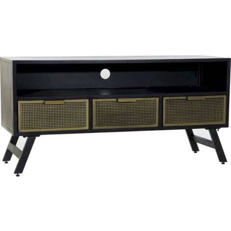 Meuble TV élégant noir avec finitions dorées et rangement - Noir matte avec touches dorées