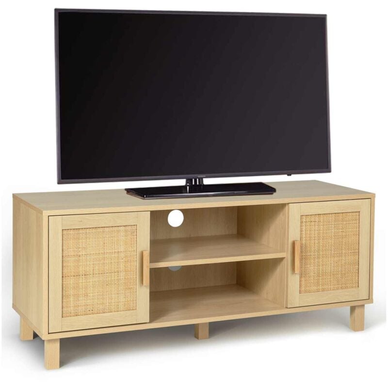 Meuble tv 115 cm vintage elin 2 portes effet naturel cannage