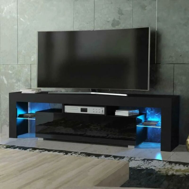 Meuble TV Elio (130x45cm) noir avec LED RGB