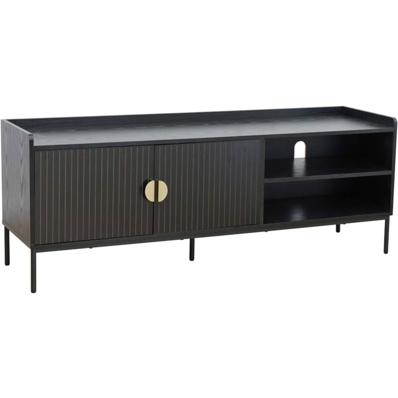 Oviala - Meuble tv en acier et mdf décor mélaminé 150 cm noir