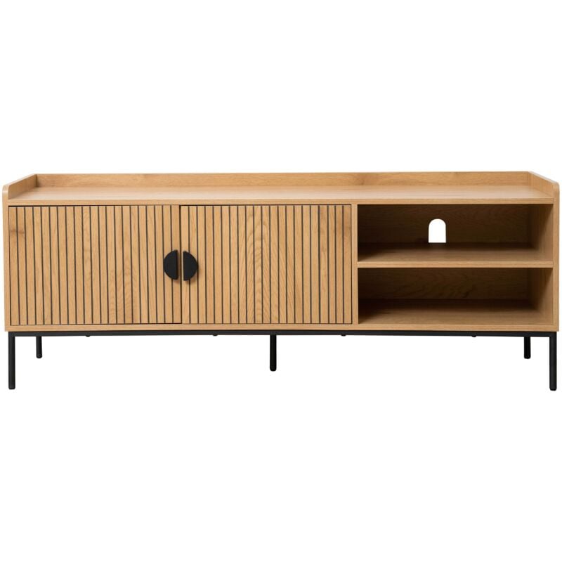 Oviala - Meuble tv en acier et mdf décor mélaminé 150 cm beige