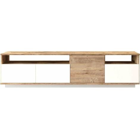 ASIR GROUP LLC Meuble TV en Pin Atlantique et Blanc, Design Fonctionnel, 180x44,6x44,5 cm, Pour Salon ou Salle de Réunion