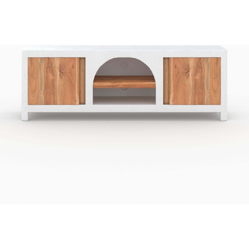 Rendez-vous Déco - Meuble tv en béton blanc cassé et bois d'acacia 145 cm - fira