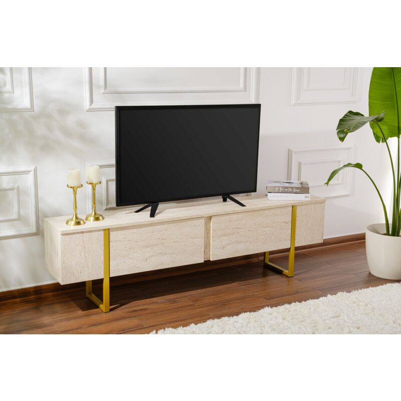 Meuble TV en Travertin Or, 29x180x50 cm, Pour le Salon