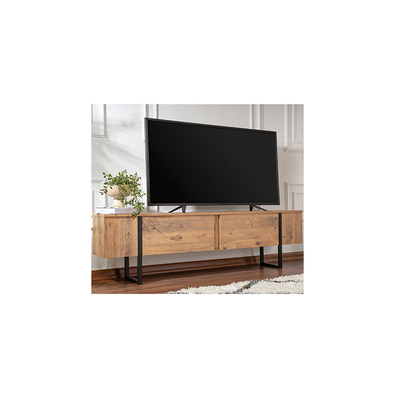 Meuble TV en Pin Atlantique Noir, 29x180x50 cm, Pour le Salon