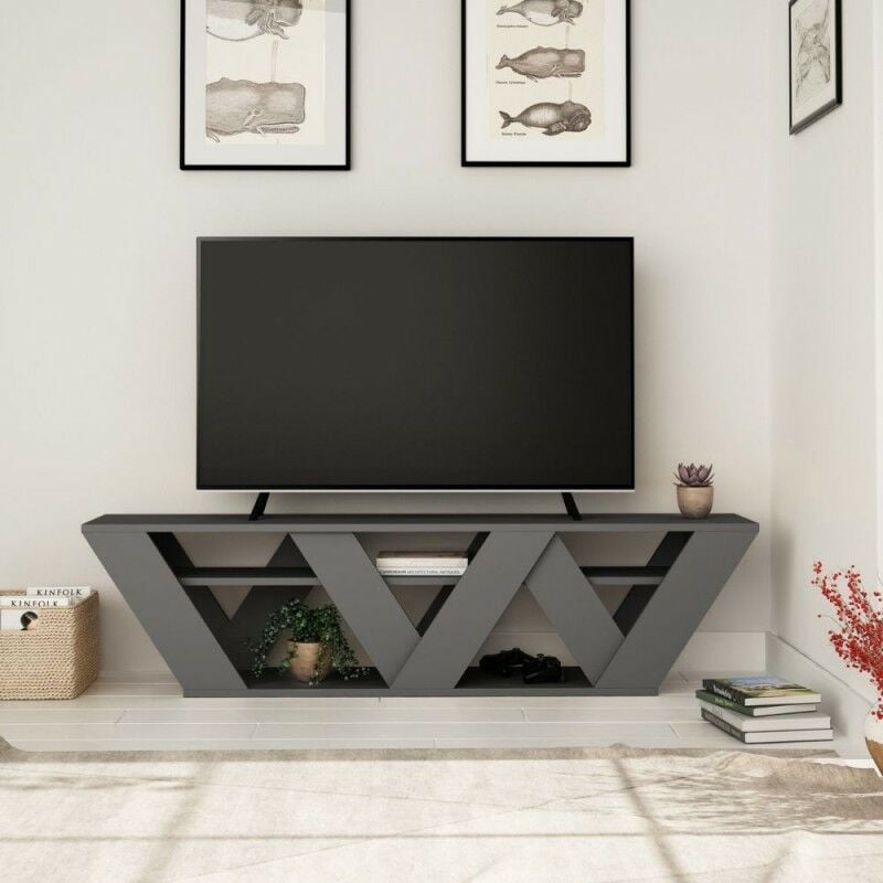Toscohome - Meuble tv en bois 158 cm avec trois étagères couleur anthracite - Ralla