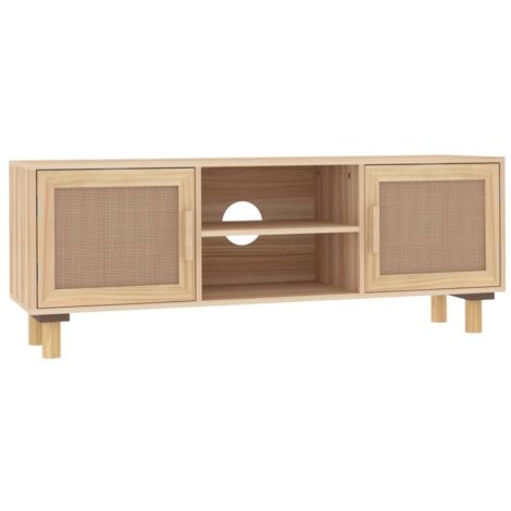 Meuble TV en bois 2 portes en Rotin naturel 105cm - Modèle Kaliga-Naturel