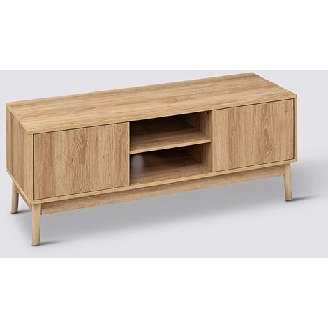 Meuble TV en bois avec 2 portes coloris Beige - Longueur 120 x Profondeur 39 x Hauteur 48 cm