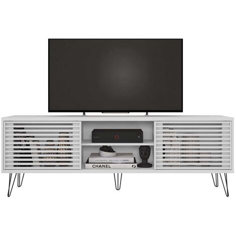 Meuble TV en bois avec 2 portes coloris blanc - longueur 180 x profondeur 36 x hauteur 46 cm -PEGANE-