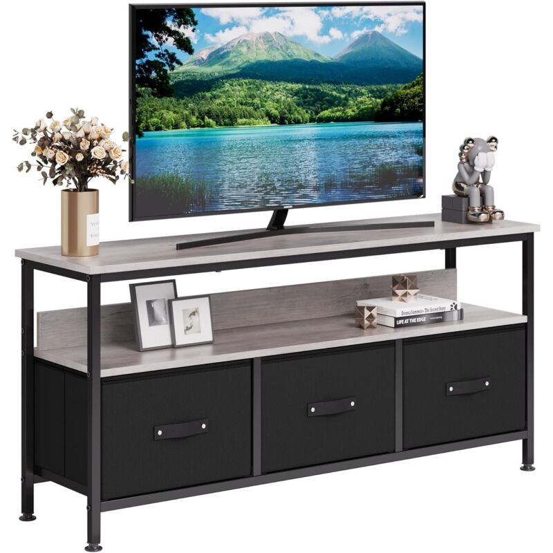 Lunsy - Meuble tv en bois avec tiroirs et étagères pour téléviseurs jusqu'à 55 pouces, pour salon, salle à manger et chambre, 120x57x30 cm, élégant