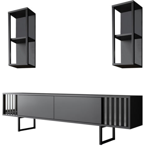 Meuble TV en bois "Chrome Line" - 180 x 30 x 48 cm - AnthraciteNoir
