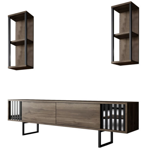 Meuble TV en bois "Chrome Line" - 180 x 30 x 48 cm - NoyerNoir