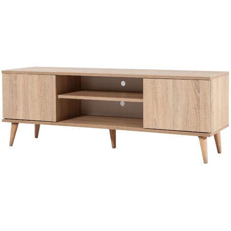 Meuble TV en bois clair à lamelles avec niche Kiza 200