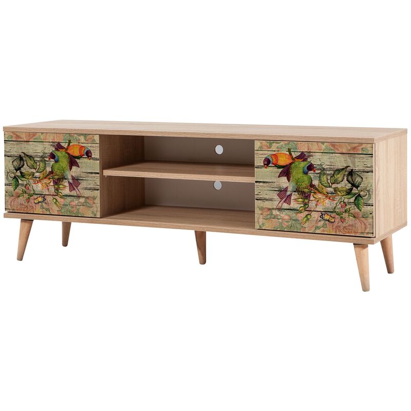 Les Tendances – Meuble TV en bois mélaminé clair à lamelles – Dimensions L 140 x H 50 x P 40 cm – Niche centrale L 59 x H 15 cm – Fabrication Les Tendances – Meuble TV en bois mélaminé clair à lamelles – Dimensions L 140 x H 50 x P 40 cm – Niche centrale L 59 x H 15 cm – Fabrication