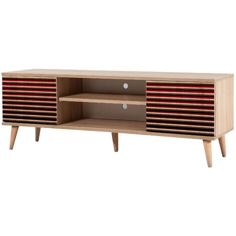 Meuble TV en bois clair et dégradé rouge avec niche Kiza 221